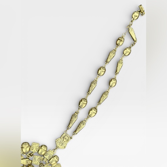 GOLDETTE Signed 1960s Egyptian Revival Pendant Necklace w/Agate Gemstone Tassels - Picture 12 of 15